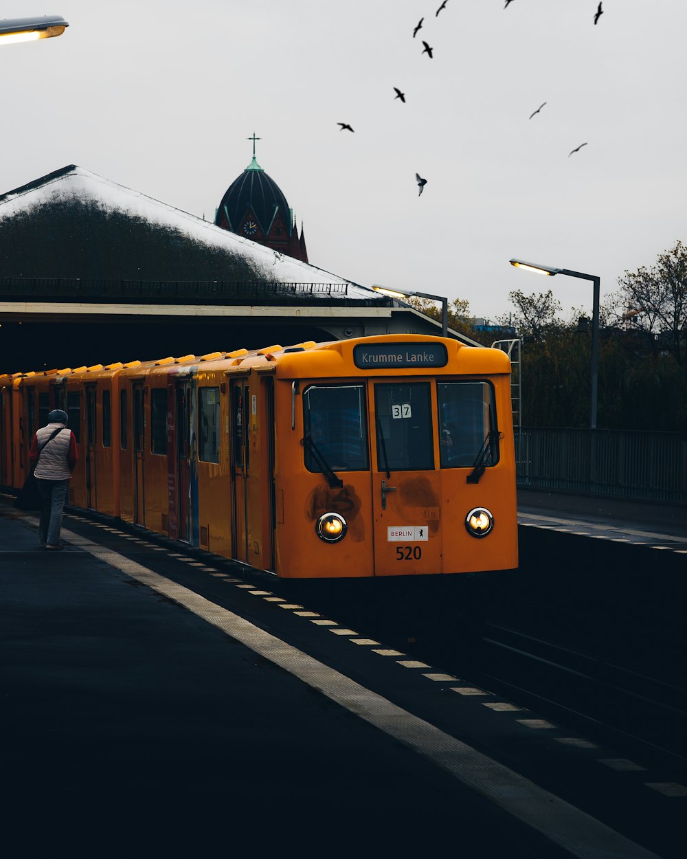 a bus travels down the street