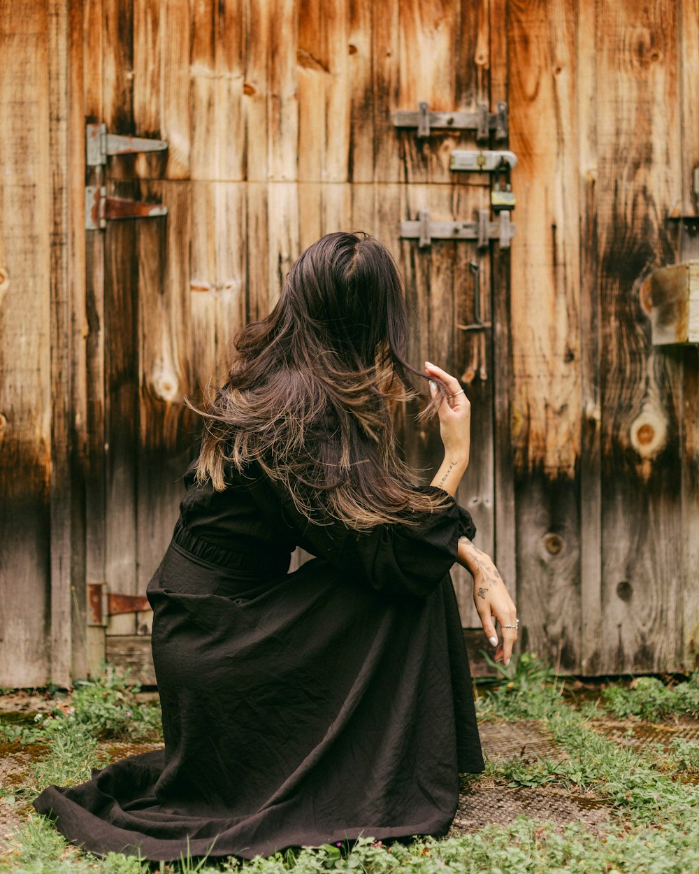 a woman in a black dress