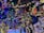 A festive ceiling adorned with colorful Christmas lights, whimsical elf decorations, and vibrant wreaths. Striped ornaments and plush elf legs hang playfully, with a prominent gift box featuring a hashtag on the right.