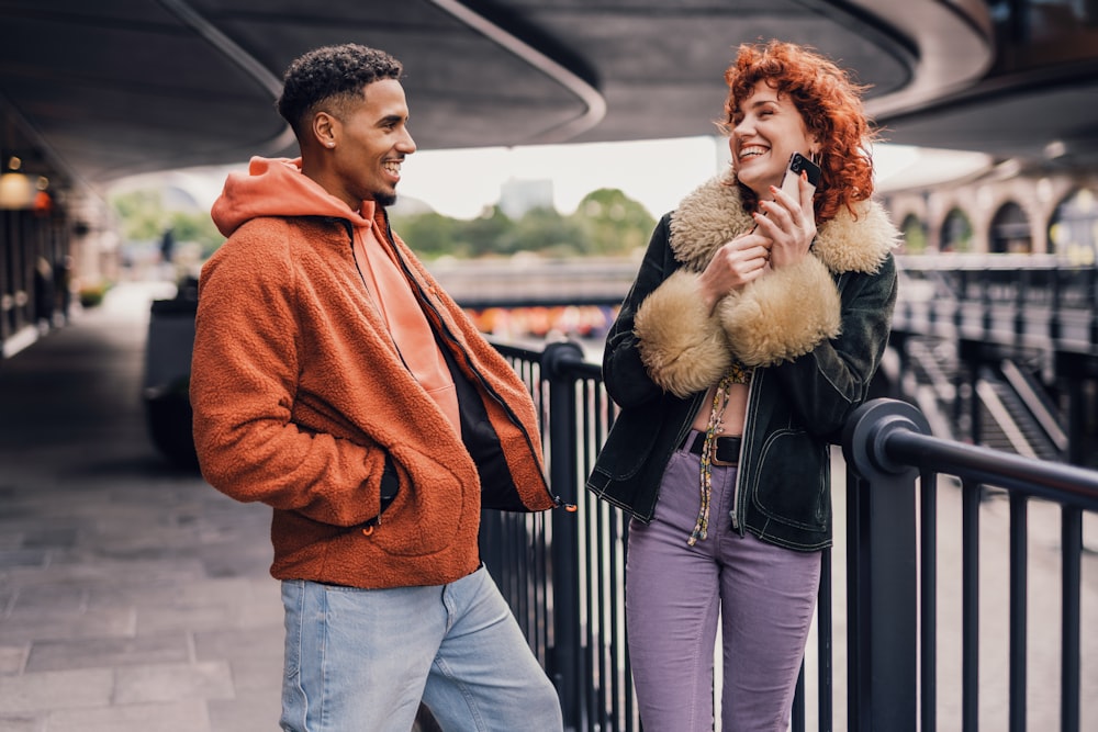 a man and woman walking