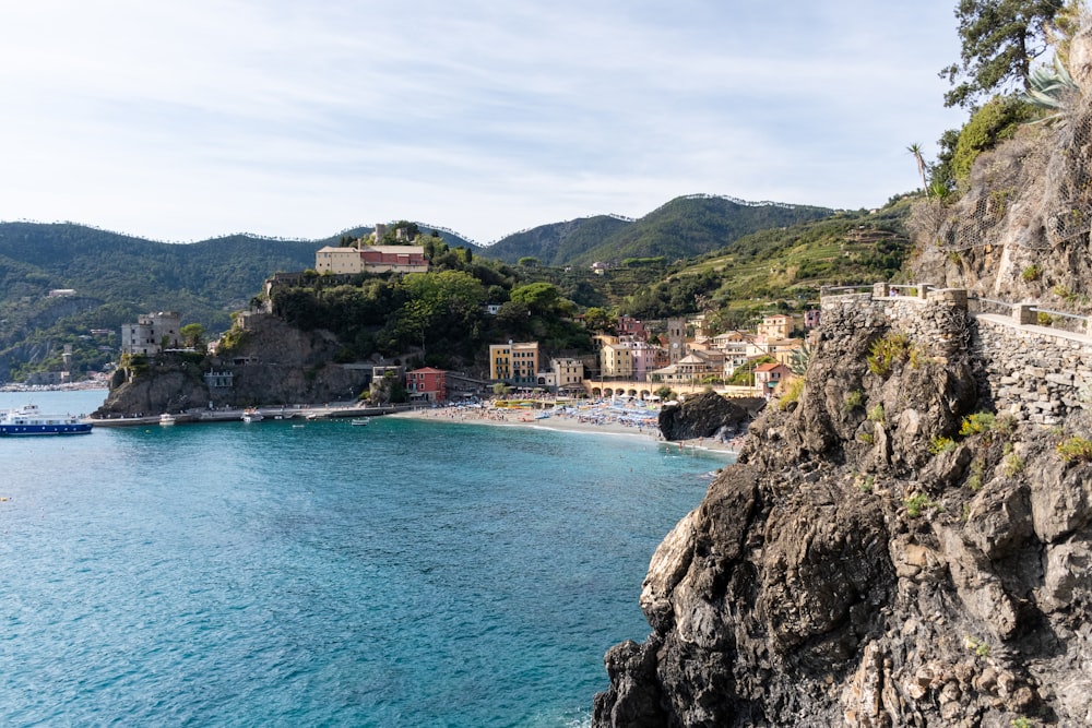 a town on the edge of a cliff by the water