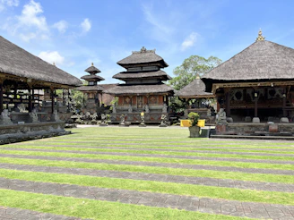 a courtyard with buildings around it