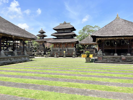 a courtyard with buildings around it