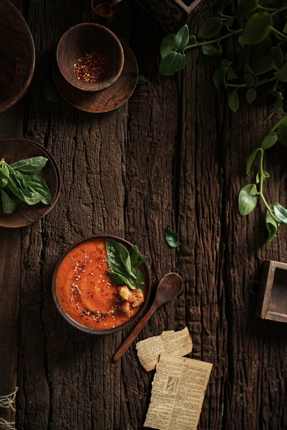 a bowl of soup on a table