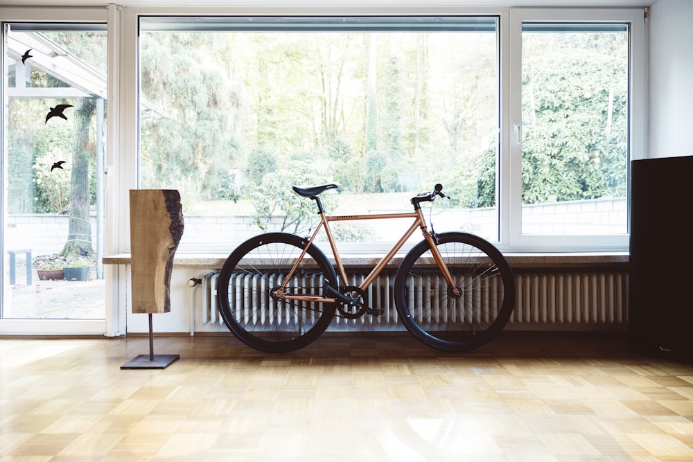a bicycle in a room