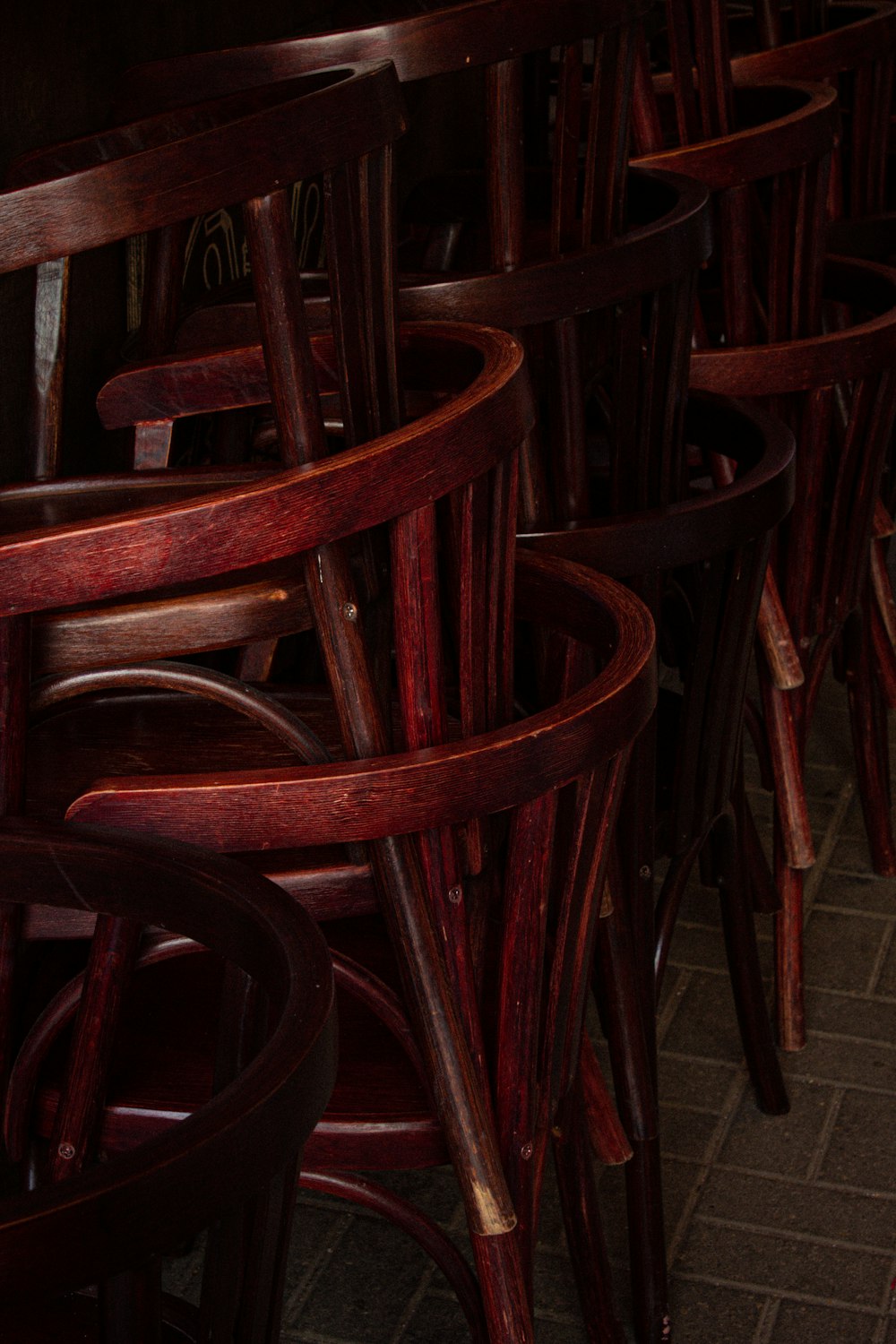 a row of wooden chairs