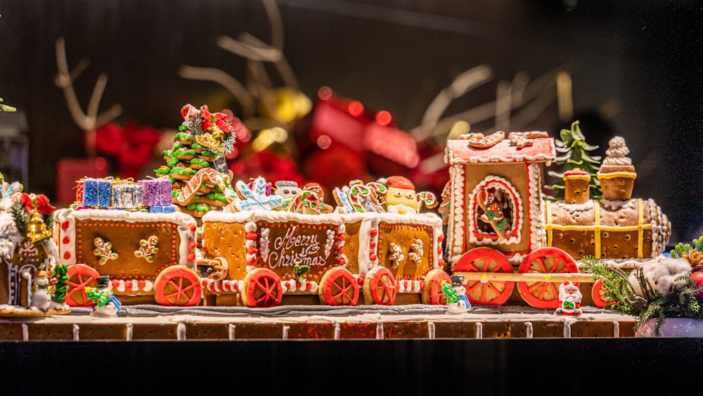 a display of gingerbread houses