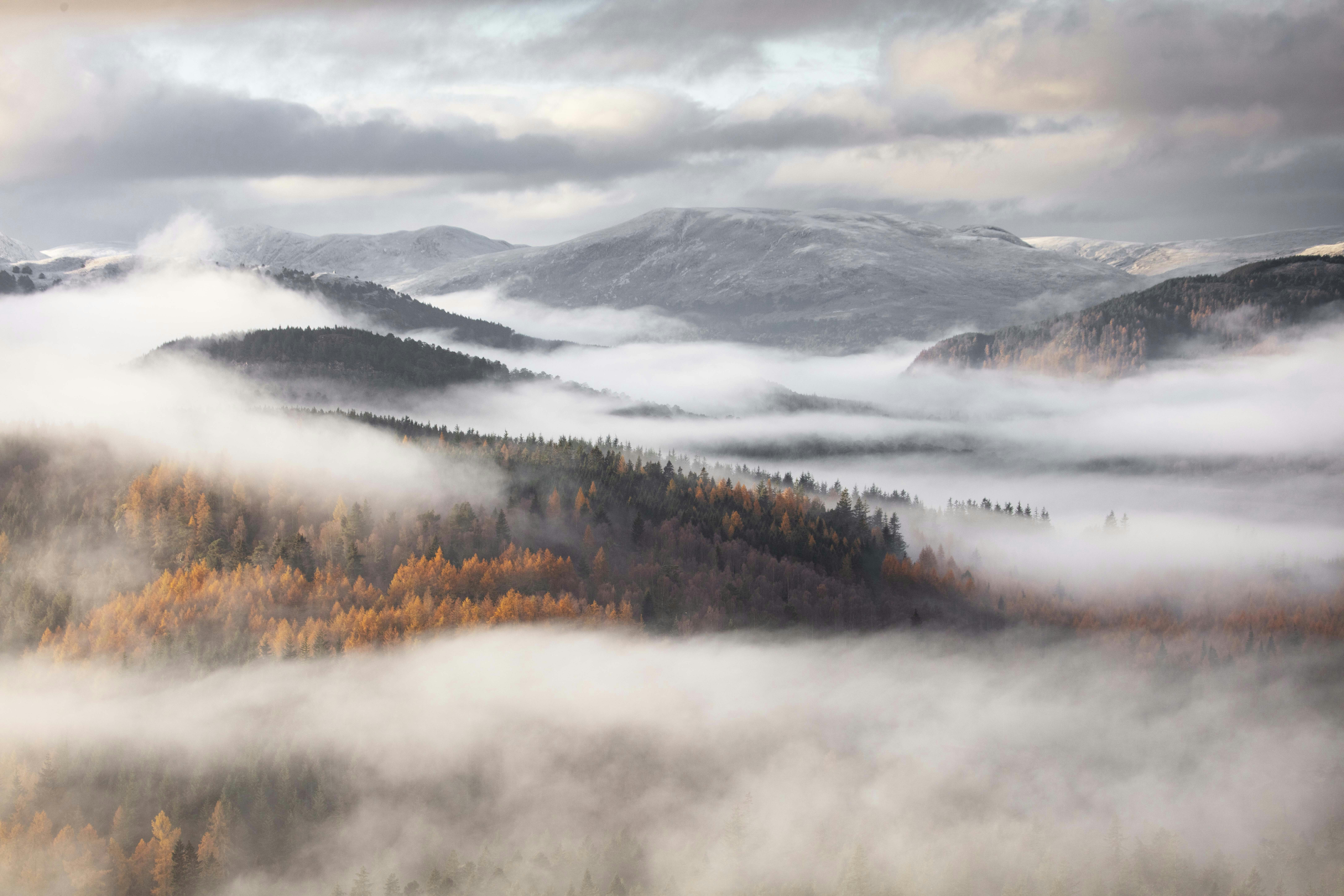 misty hills of balmoral estate on royal deeside in scotland