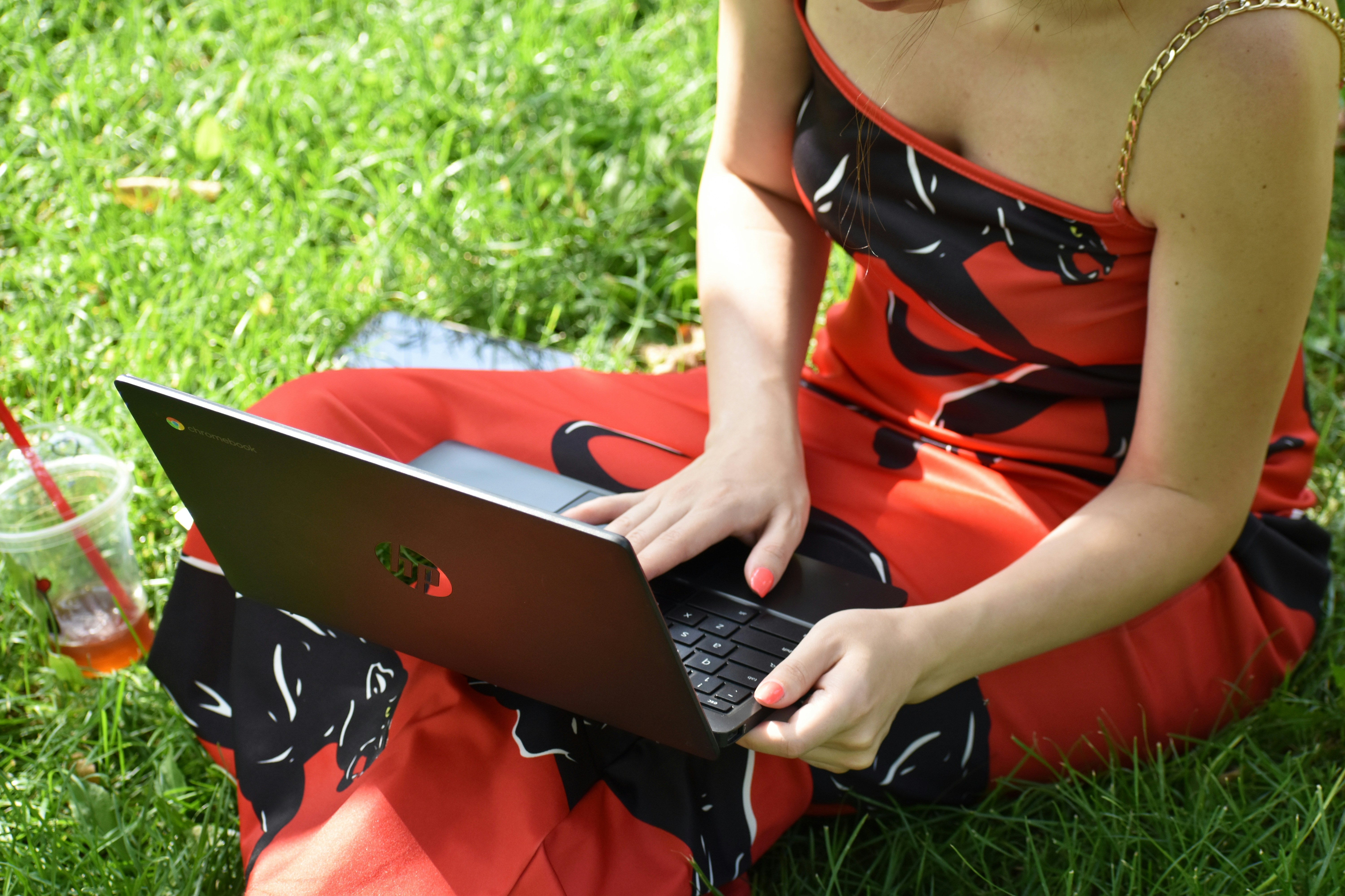 User working in park