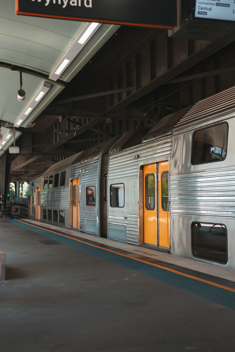 a train is parked in a station