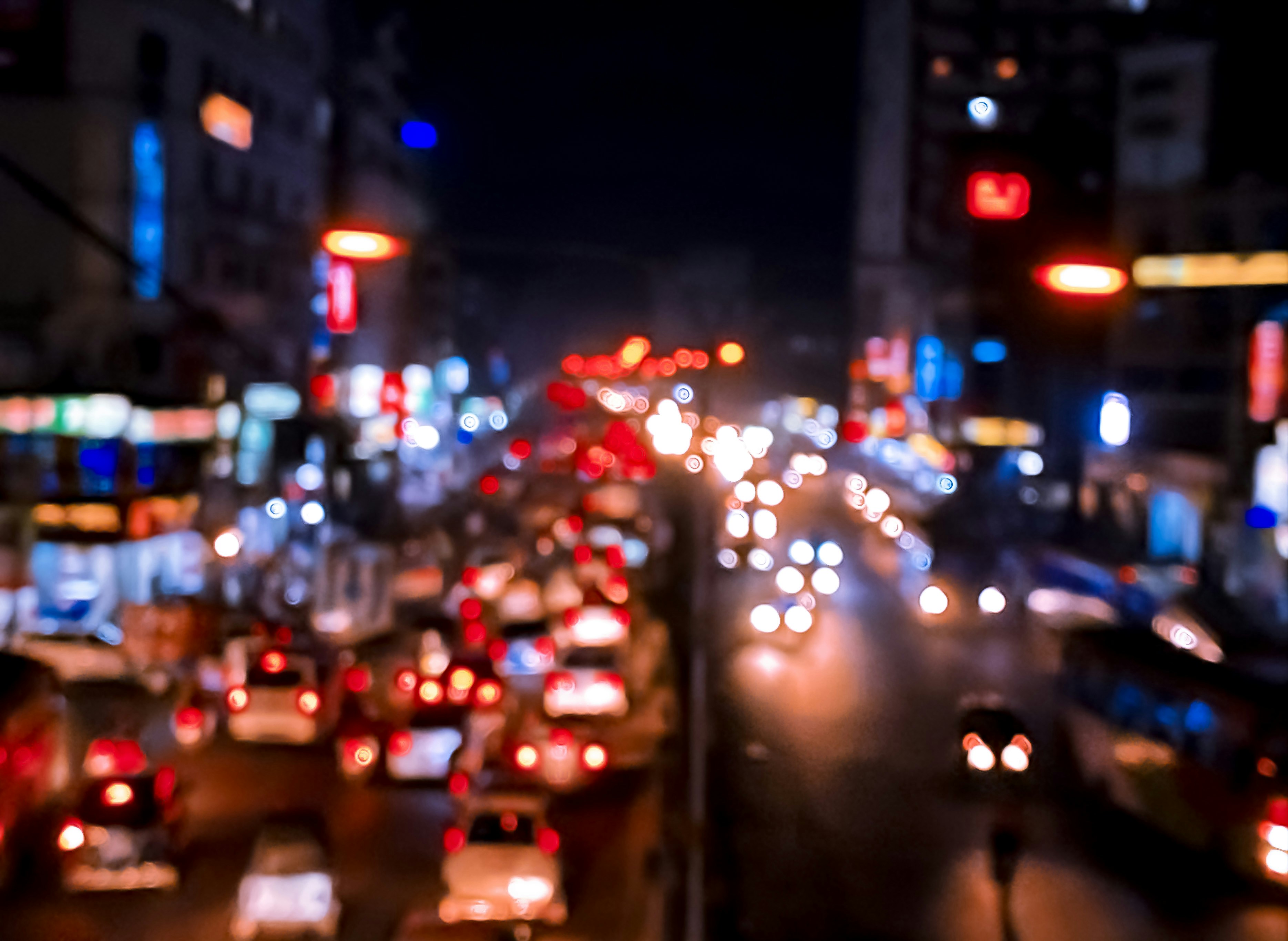 a busy street at night