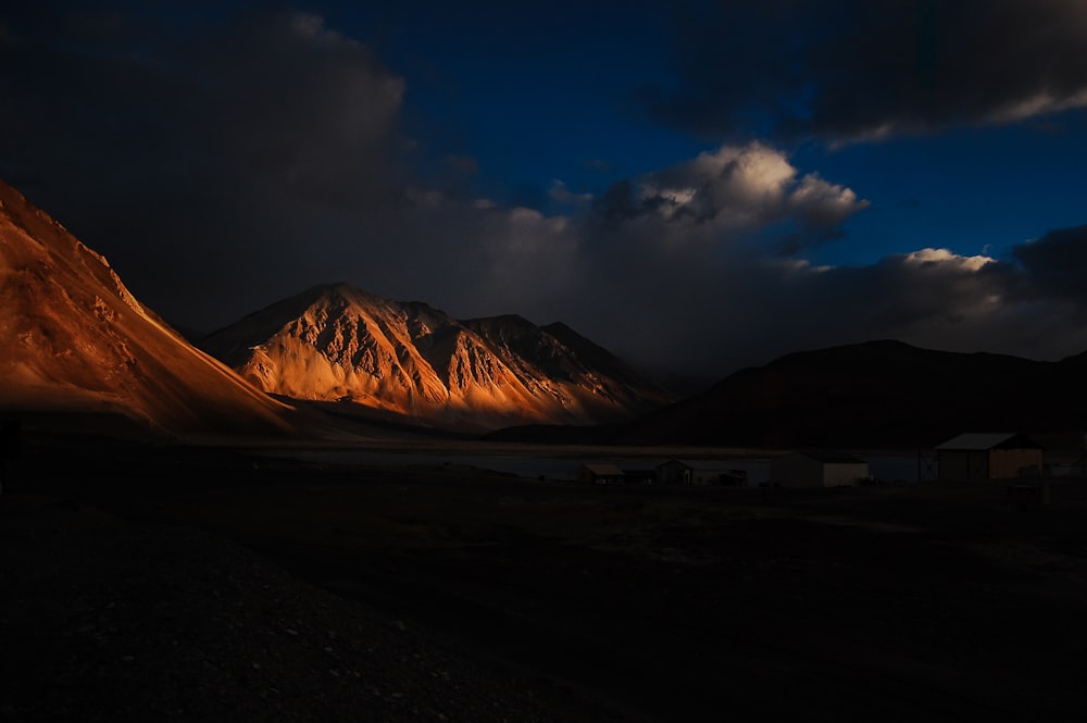 a mountain range at night