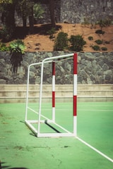 a football goal on a green field
