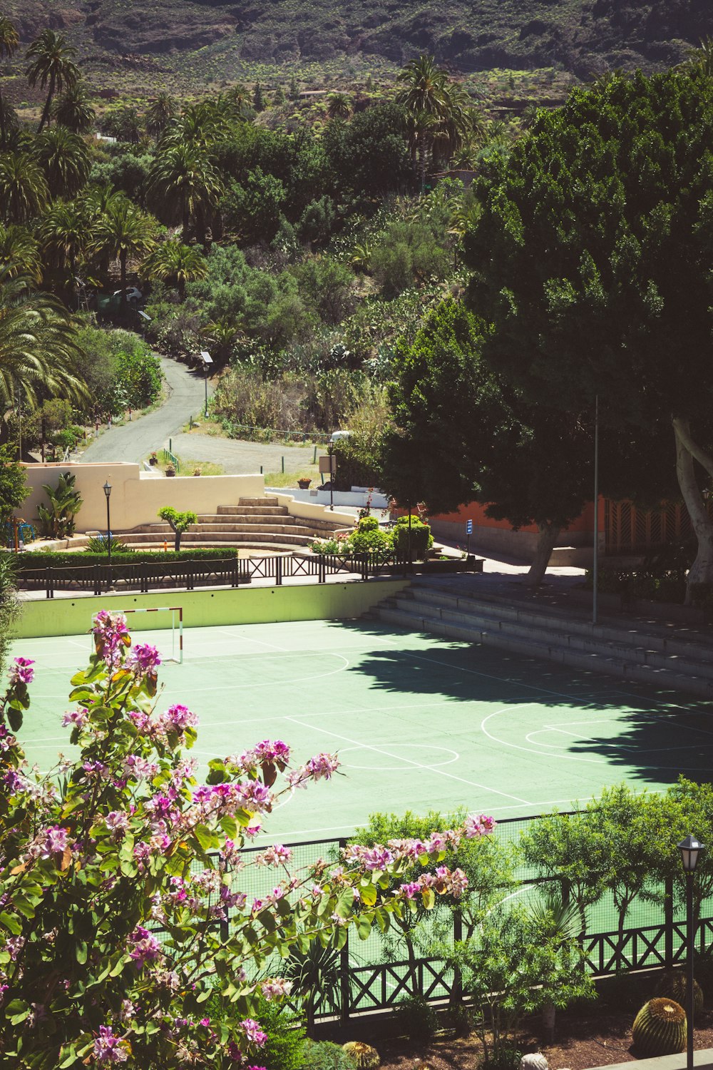 a golf course with trees