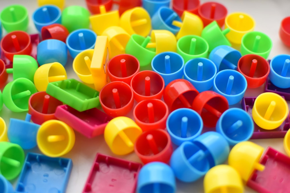 a pile of colorful plastic blocks