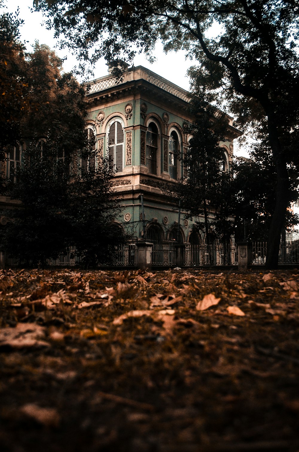 a building with trees around it