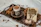 Close-up of a delicate Turkish coffee set on a wooden tray with soft natural light highlighting its elegant design.