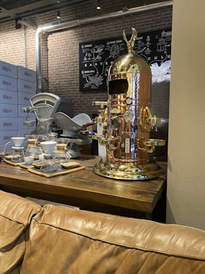 Stylish copper coffee stand designed for modern living.