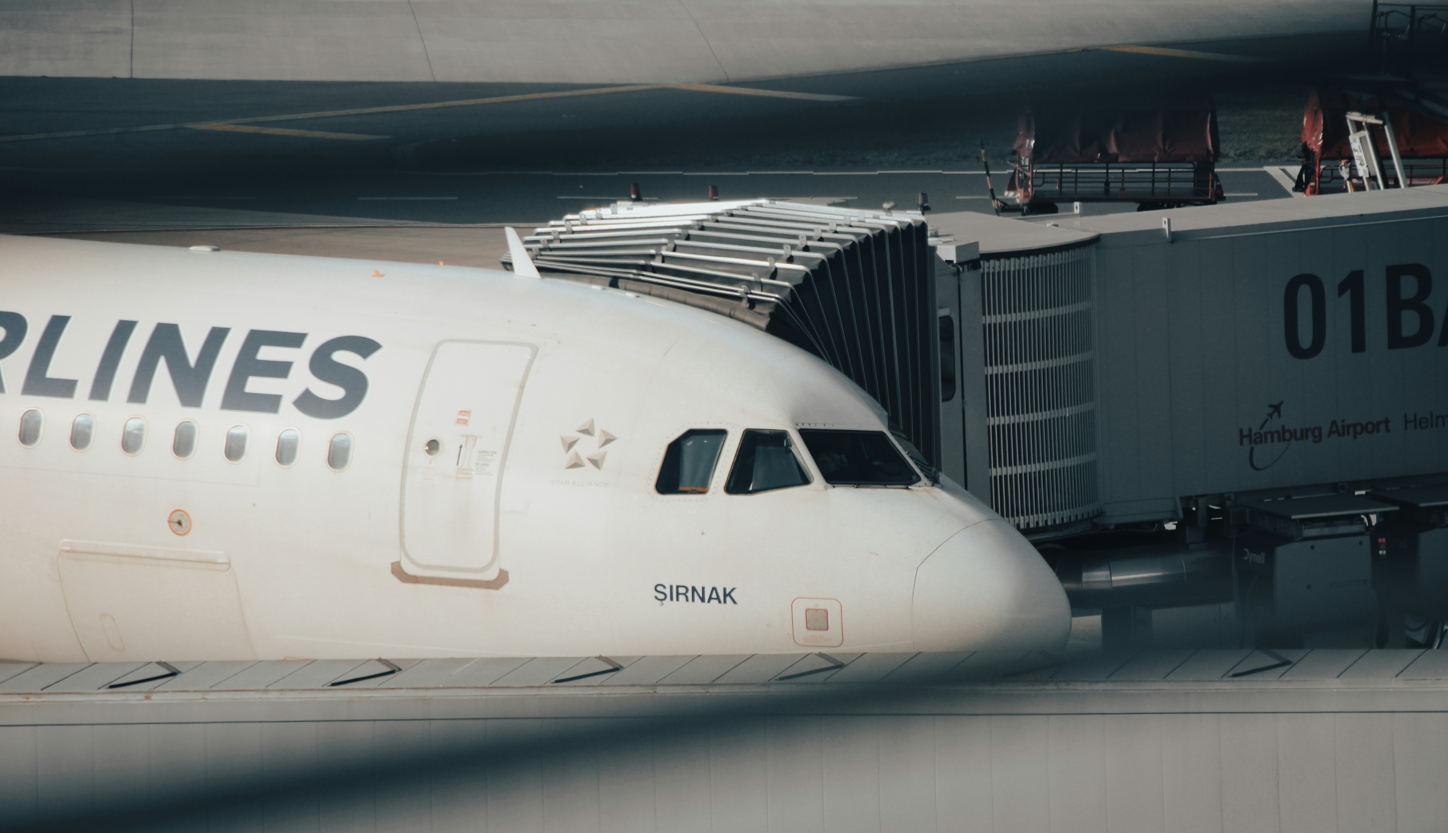 a large white airplane sits on a runway, Turkish Airlines at the Gate at Hamburg