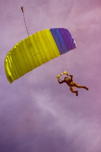 Image of skydiving gear displayed against a vibrant blue background.