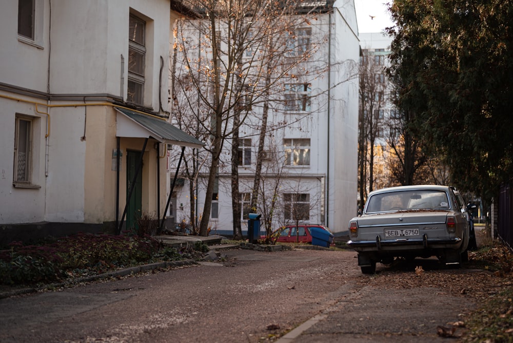 a car parked in front of a building