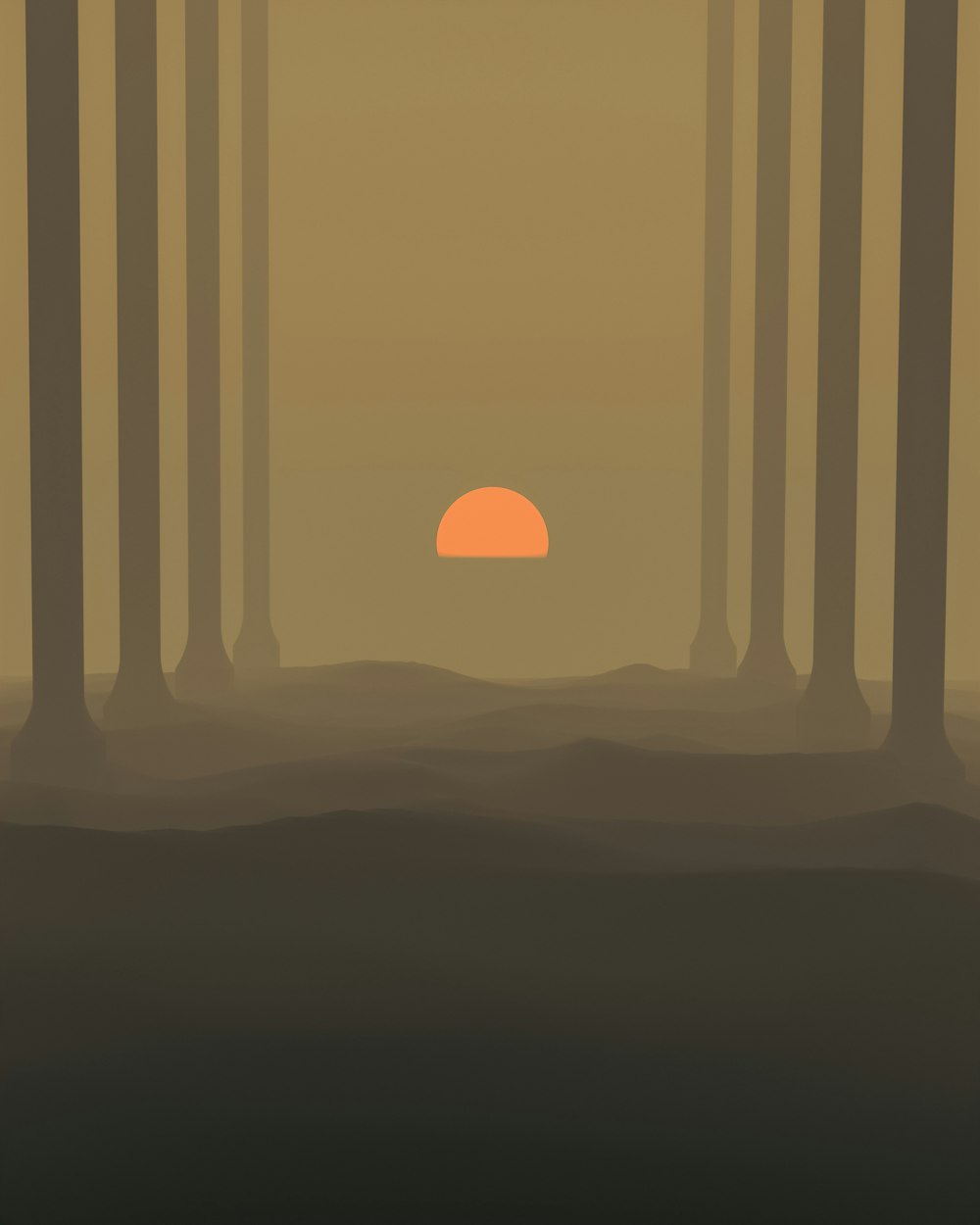 a sunset over a desert