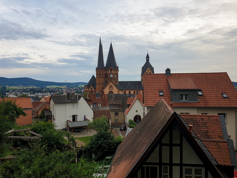 a group of buildings with steeples