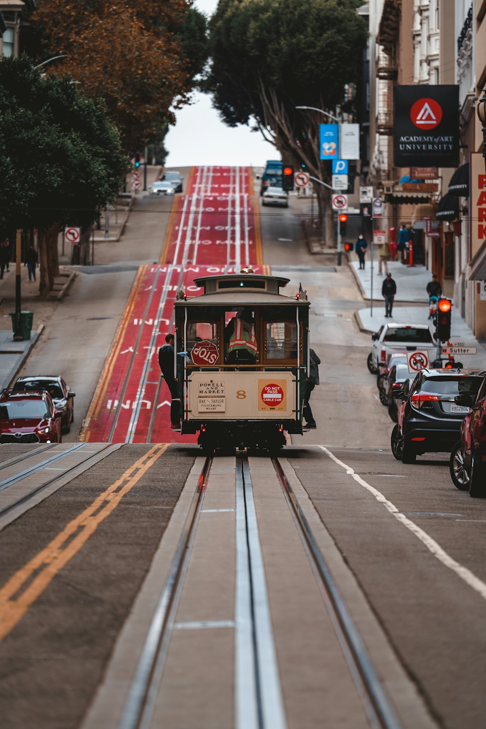 a trolley car on a street