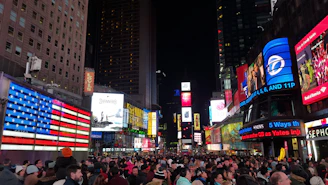 A vibrant cityscape from a famous international destination bustling with tourists.