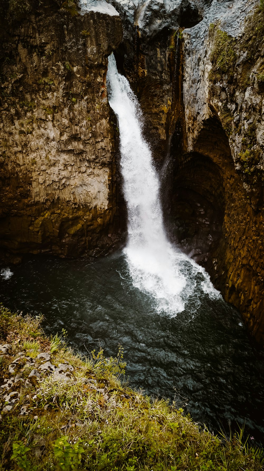 a waterfall in a cave