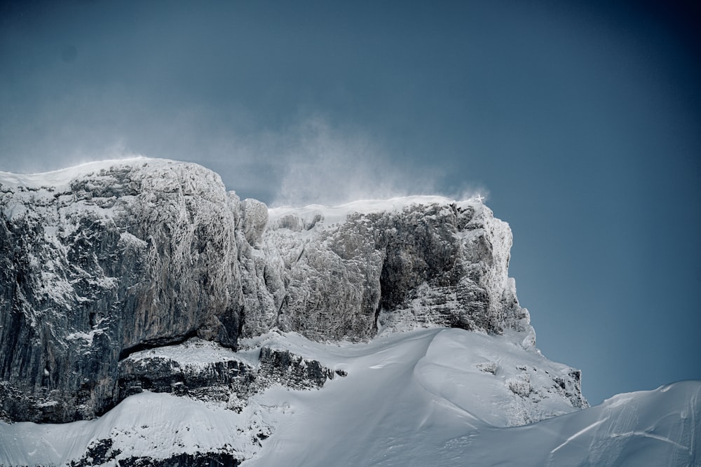 a snowy mountain with trees