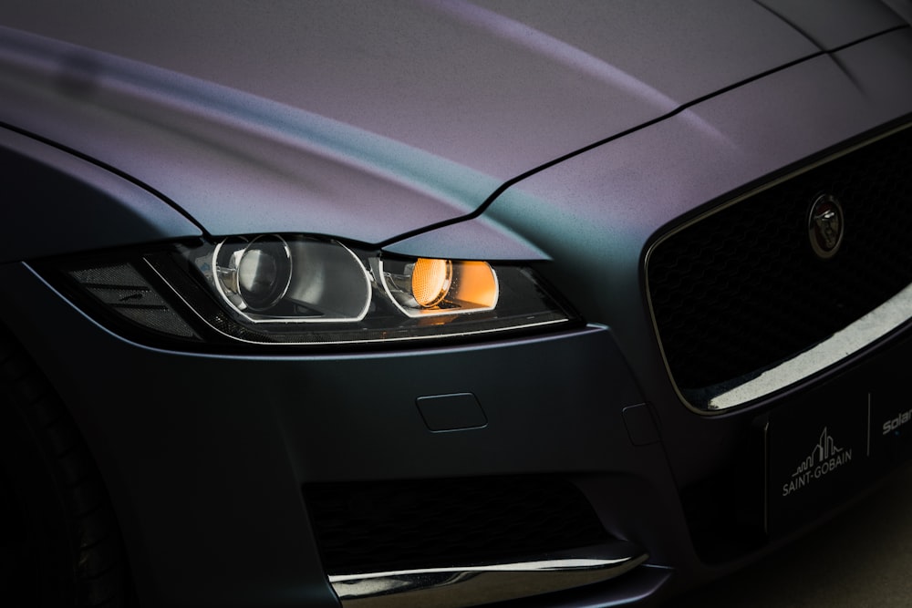 a close up of the headlights of a car