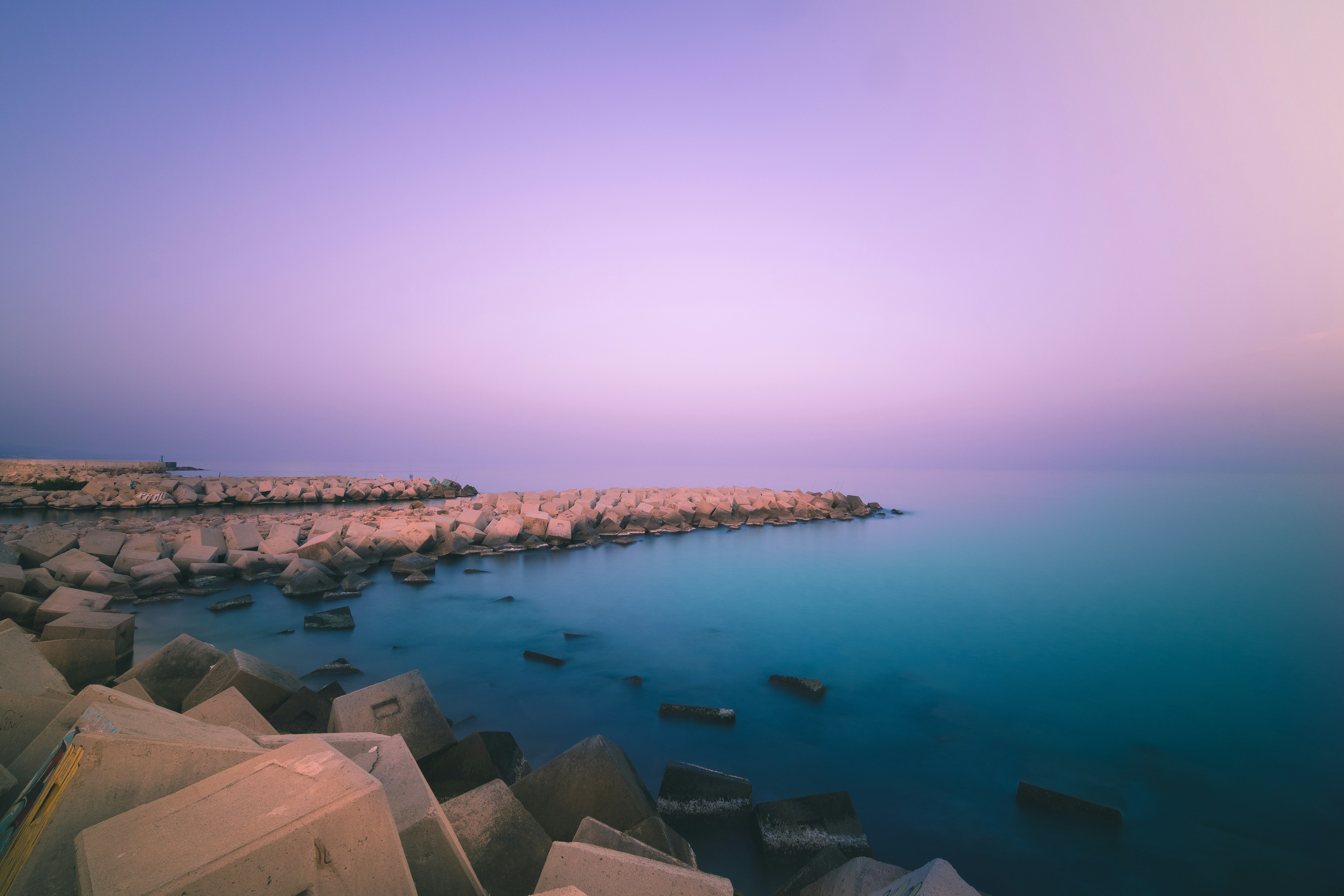 水域を背景にした岩だらけのビーチ