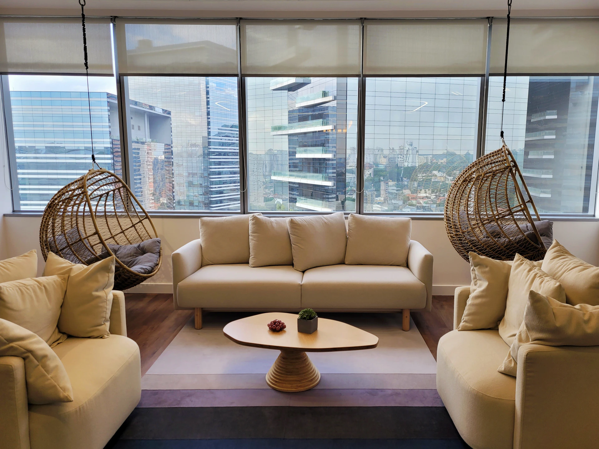 a living room with a large window