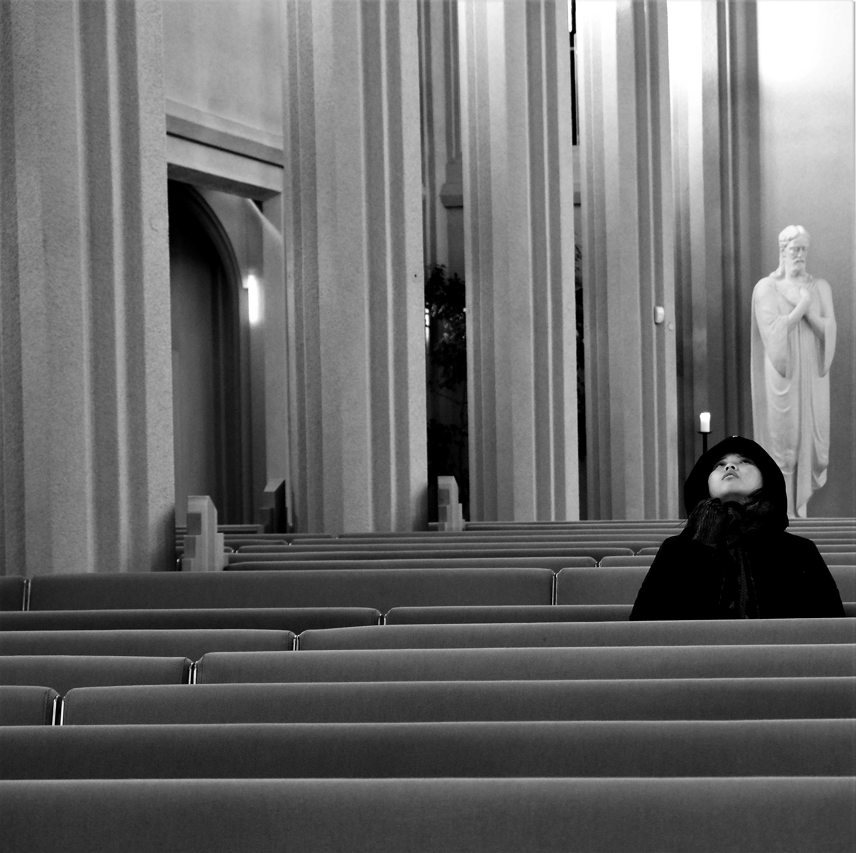 a person sitting on the stairs
