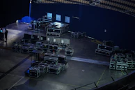 Stage packed up and ready for transport, showing compact and efficient design.