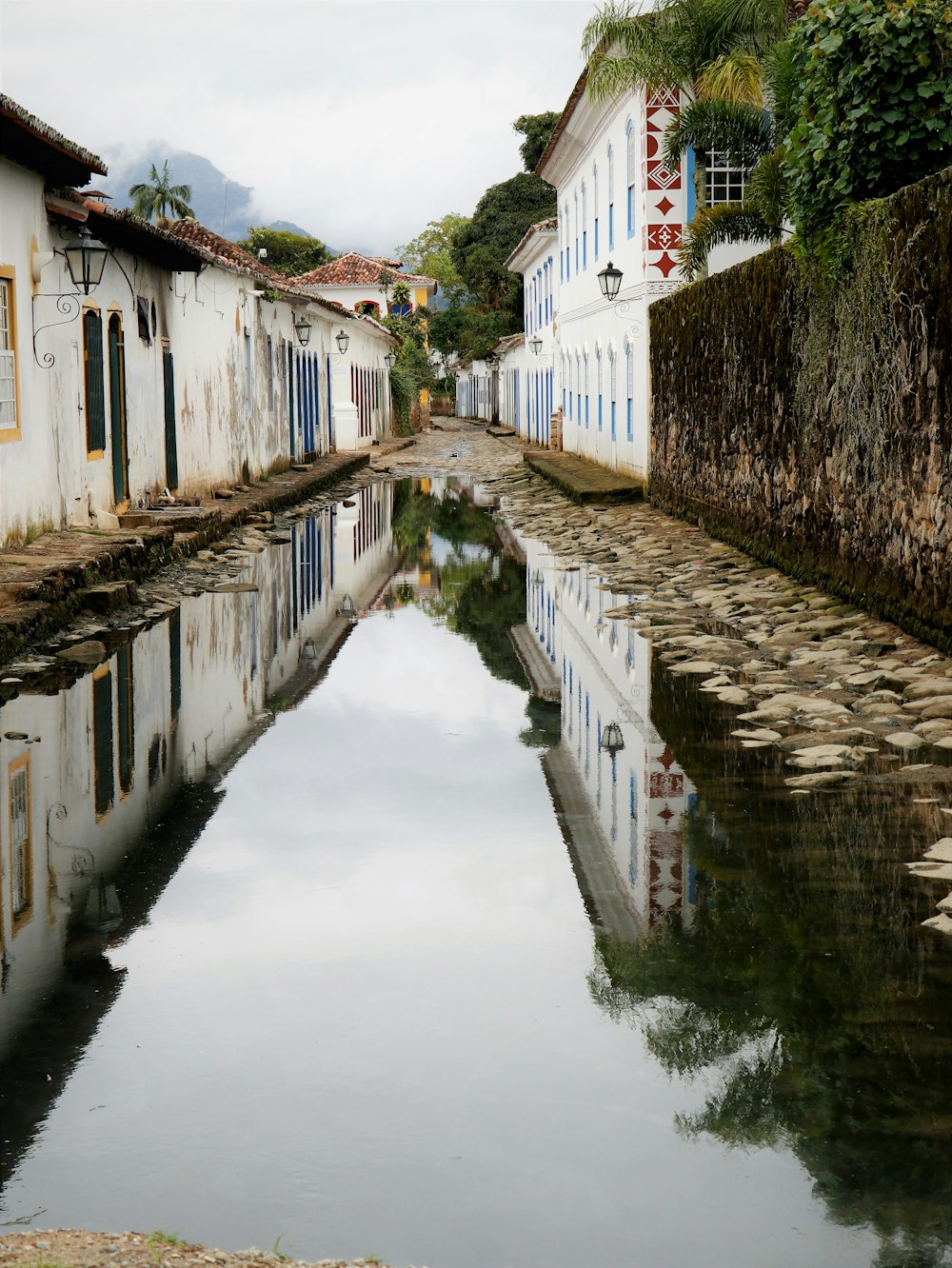 a canal between two buildings