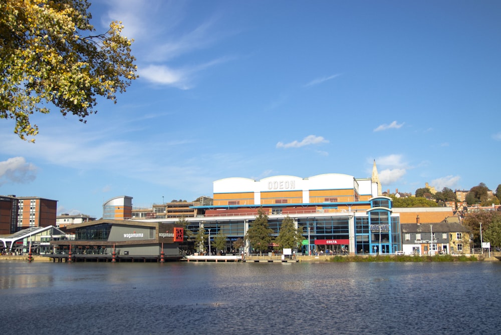 a body of water with buildings along it