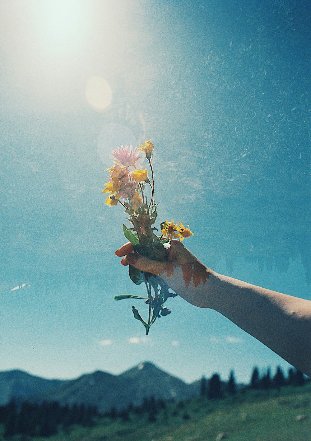 a person holding flowers