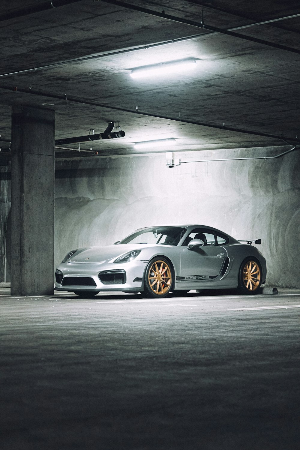 a car parked in a garage