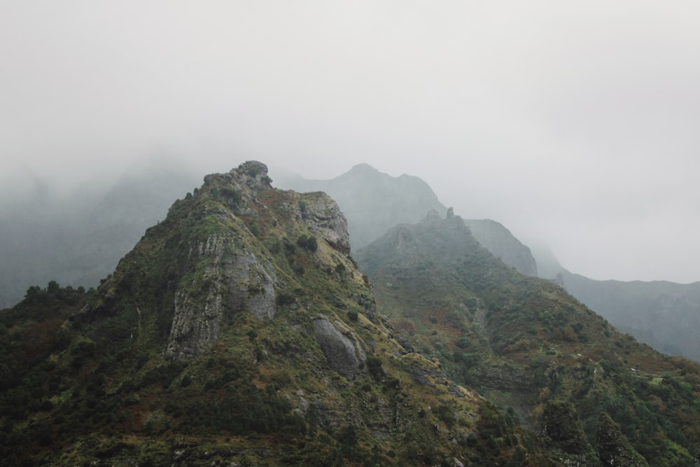 a mountain with fog