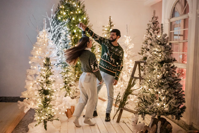 Children dancing joyfully at a festive Nikolaus party with colorful decorations.