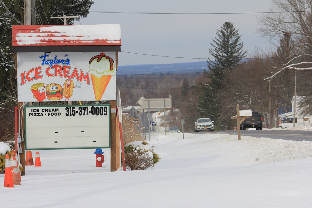 a sign in the snow