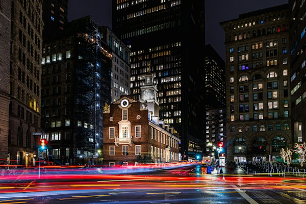 A city street at night — Boston, United States