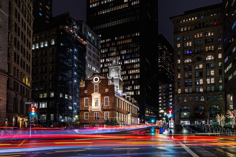 a city street at night