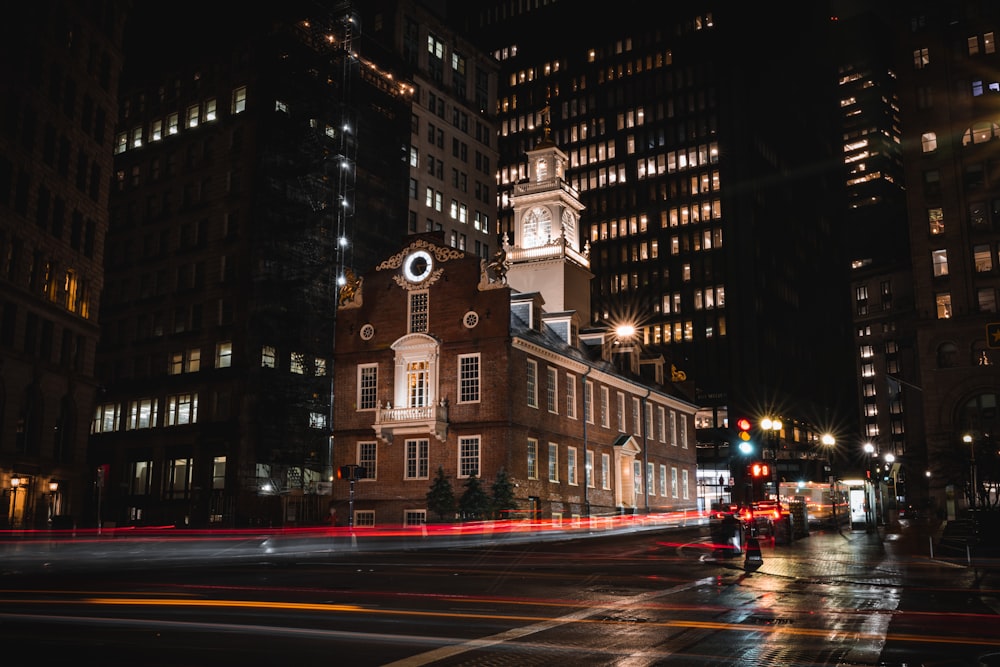 a city street at night