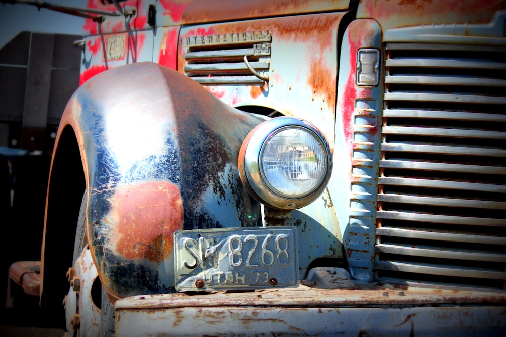 the front of a red truck