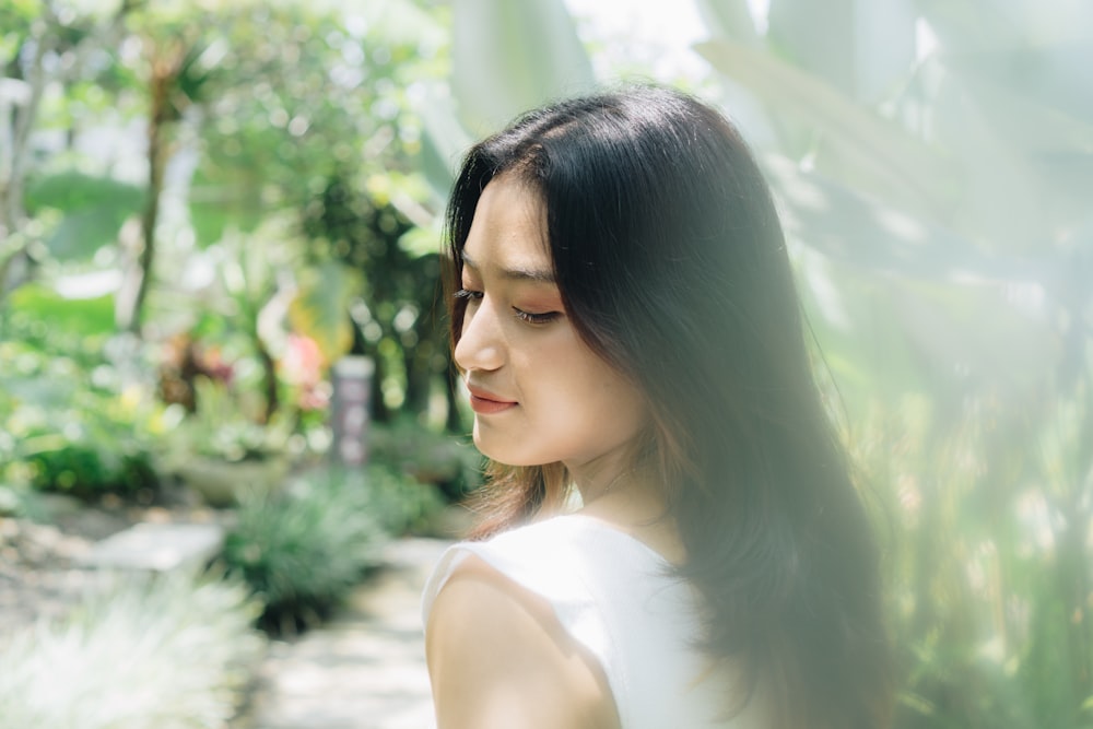 a woman with long hair