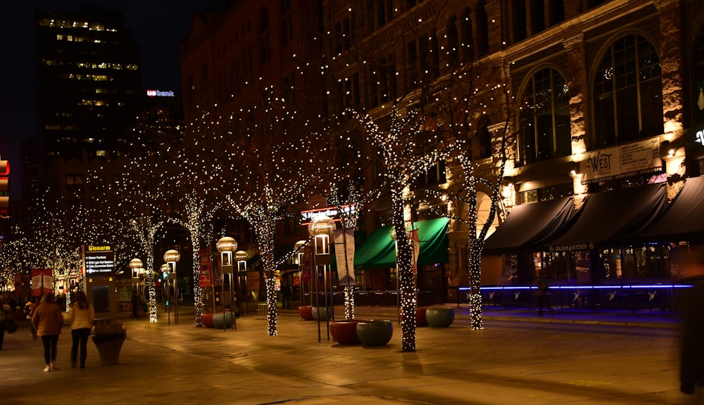 a street with trees and buildings on either side of it