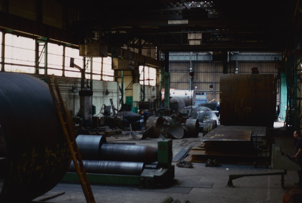 a large room with a few large machines